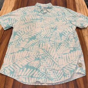 Margaritaville Blue and White Leaf Print Shirt